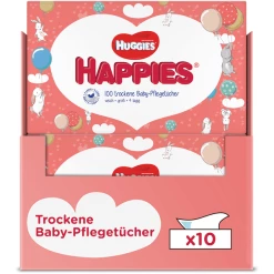 Huggies Trockene Baby-Pflegetücher Happies 1000 Tücher (10 X 100 Stk)