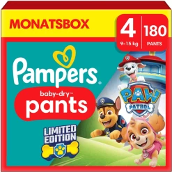Pampers® Pampers Baby-Dry Pants Paw Patrol, Gr. 4 Maxi, 9-15kg, Monatsbox (1 X 180 Windeln)