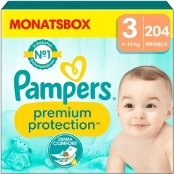 Pampers® Pampers Premium Protection, Gr. 3 Midi, 6-10kg, Monatsbox (1x 204 Windeln)