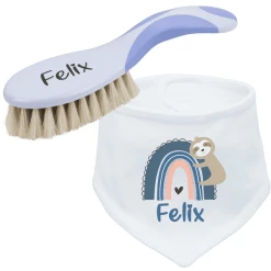 Schnullireich Geschenkset Mit Namen NUK Babybürste + Baby Halstuch (Junge) Blau