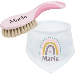 Schnullireich Geschenkset Mit Namen NUK Babybürste + Baby Halstuch (Mädchen) Rosa